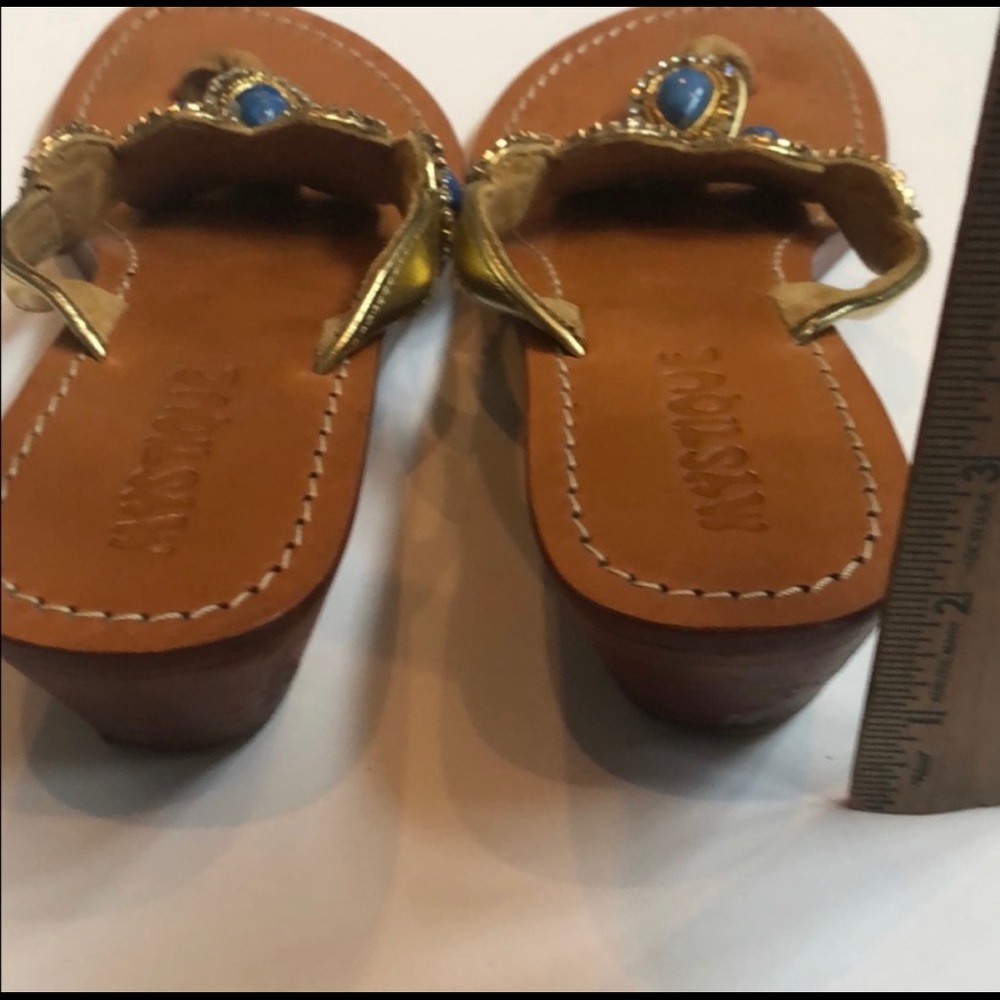 Mystique Boutique blue gold Rhinestone thong wedge - Picture 4 of 10